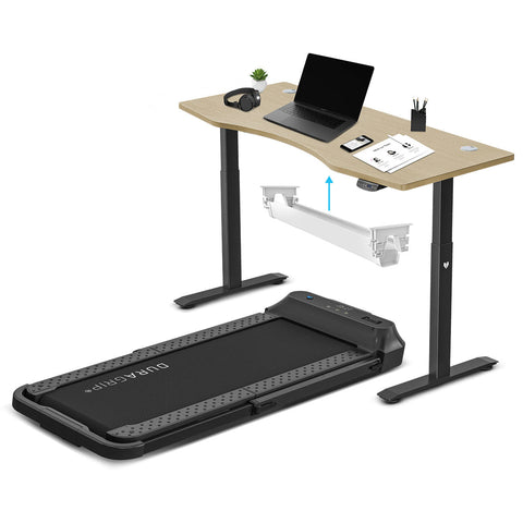 Standing Desks Lifespan Fitness V Fold Treadmill With Ergodesk Automatic Standing Desk 1800Mm In Oak/Black Cable Management