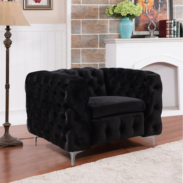 Sofas Armchairs & Couches Single Seater Black Sofa Classic Armchair Button Tufted In Velvet Fabric With Metal Legs