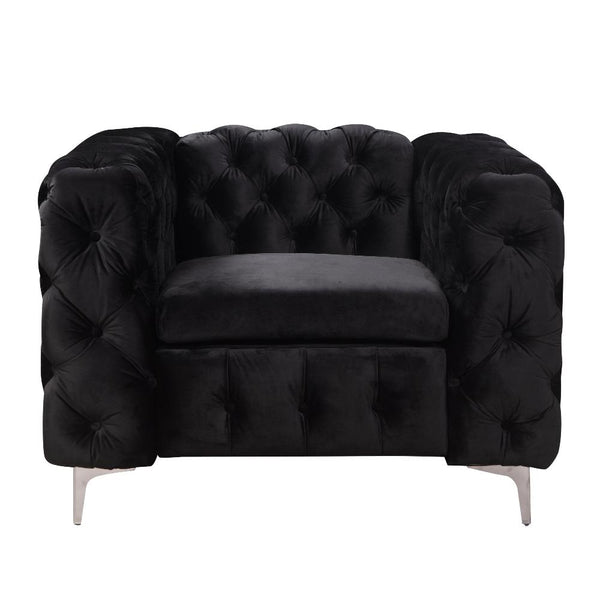 Sofas, Armchairs & Couches Single Seater Black Sofa Classic Armchair Button Tufted In Velvet Fabric With Metal Legs