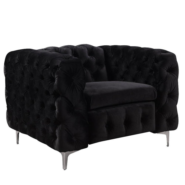 Sofas Armchairs & Couches Single Seater Black Sofa Classic Armchair Button Tufted In Velvet Fabric With Metal Legs