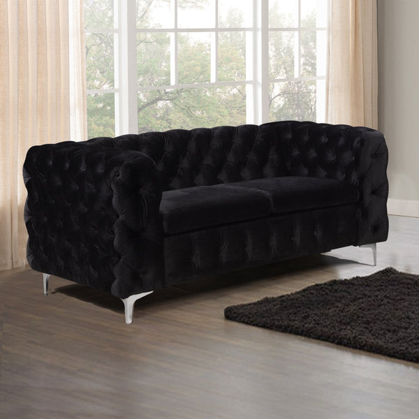 Sofas Armchairs & Couches 2 Seater Sofa Classic Button Tufted Lounge In Black Velvet Fabric With Metal Legs