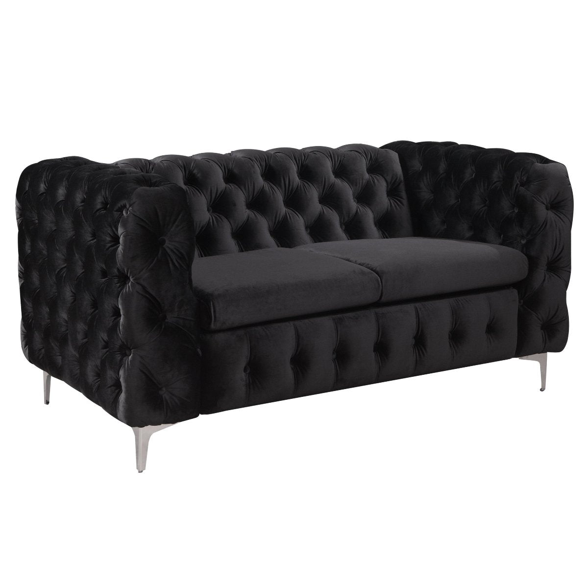 Sofas Armchairs & Couches 2 Seater Sofa Classic Button Tufted Lounge In Black Velvet Fabric With Metal Legs