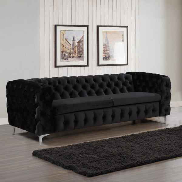 Sofas, Armchairs & Couches 3 Seater Sofa Classic Button Tufted Lounge In Black Velvet Fabric With Metal Legs