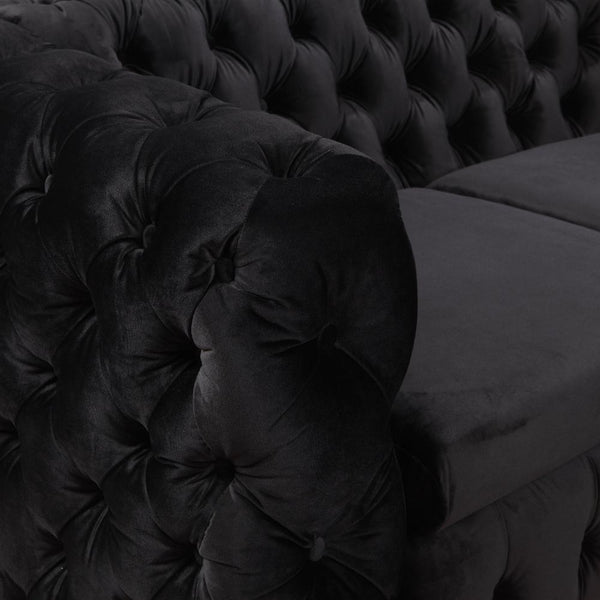 Sofas, Armchairs & Couches 3 Seater Sofa Classic Button Tufted Lounge In Black Velvet Fabric With Metal Legs