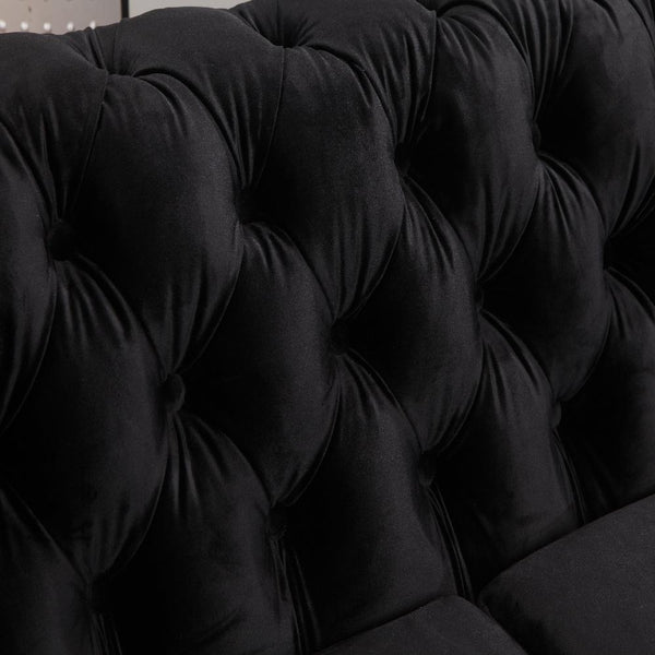 Sofas, Armchairs & Couches 3 Seater Sofa Classic Button Tufted Lounge In Black Velvet Fabric With Metal Legs