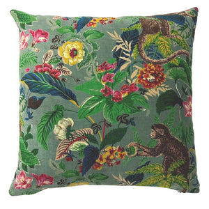 Cushions & Decorative Pillows Mid Green Velvet Monkey Design Cushion 45X45 Cm