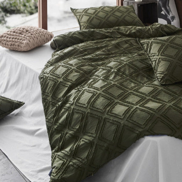 Quilt Covers Tufted Ultra Soft Microfiber Quilt Cover Set Queen Khaiki Green