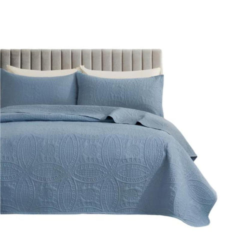 King Doonas Lisbon Quilted 3 Pieces Embossed Coverlet Set Queen / King Blue