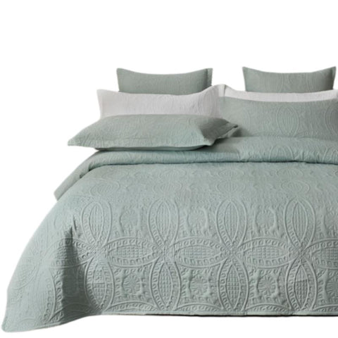 King Doonas Lisbon Quilted 3 Pieces Embossed Coverlet Set Queen/King Sage Green