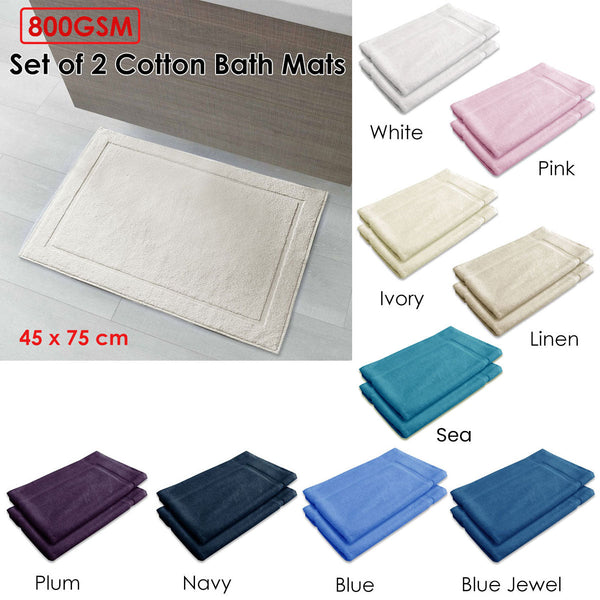 Bath Mats, Rugs & Toilet Covers 800Gsm Set Of 2 Cotton Bath Mat Blue Jewel