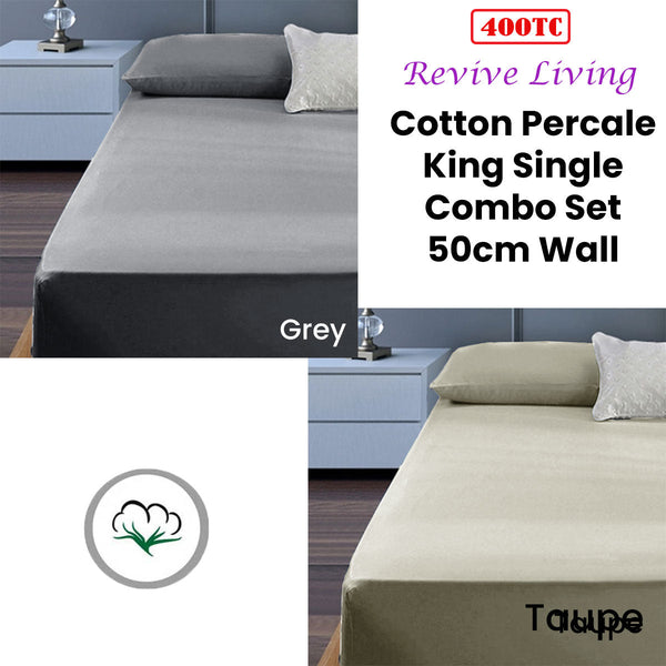 Sheets 400Tc Cotton Percale King Single Combo Set 50Cm Wall Grey