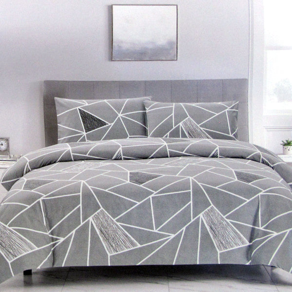 Quilt Covers Artex Bentley Grey Quilt Cover Set Geometric Pattern Reversible Printed Microfiber Polyester