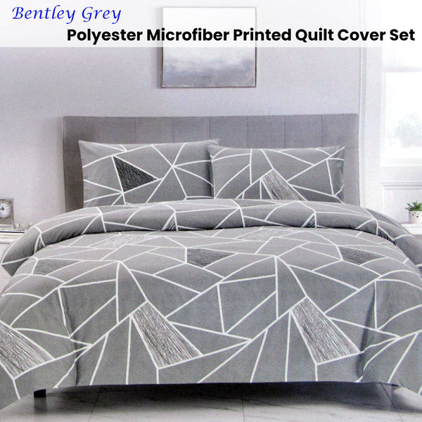 Quilt Covers Artex Bentley Grey Quilt Cover Set Geometric Pattern Reversible Printed Microfiber Polyester