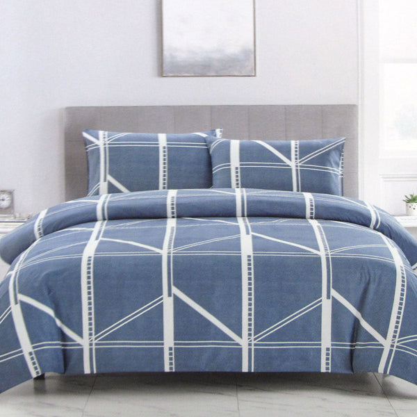 Quilt Covers Artex Harold Blue Quilt Cover Set Geometric Pattern Reversible Printed Microfiber Polyester