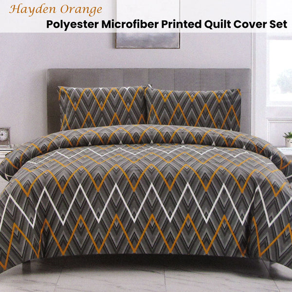 Quilt Covers Artex Hayden Orange Quilt Cover Set Geometric Pattern Reversible Printed Microfiber Polyester