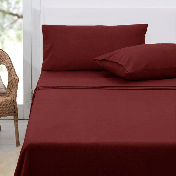 Sheets Polar Fleece Sheet Set King 36Cm Wall With Pillowcases Burgundy