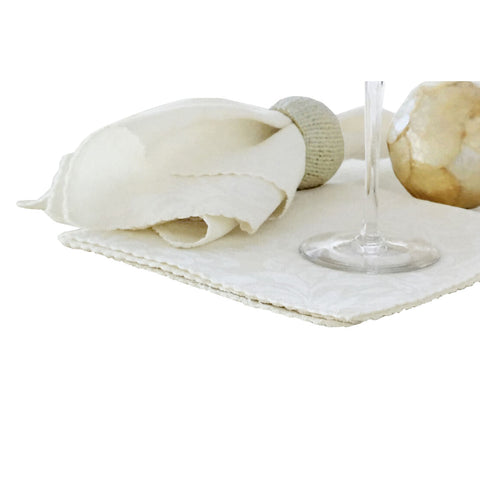 Napkins Set Of 6 Damask Embossed Polyester Cotton Bright White (Also Known As Gardenia Or Marshmallow) 40 X 40Cm