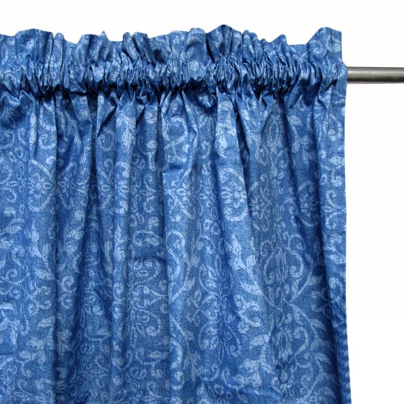 Curtains & Drapes Pair Of Polyester Cotton Rod Pocket Blue Damask Curtains