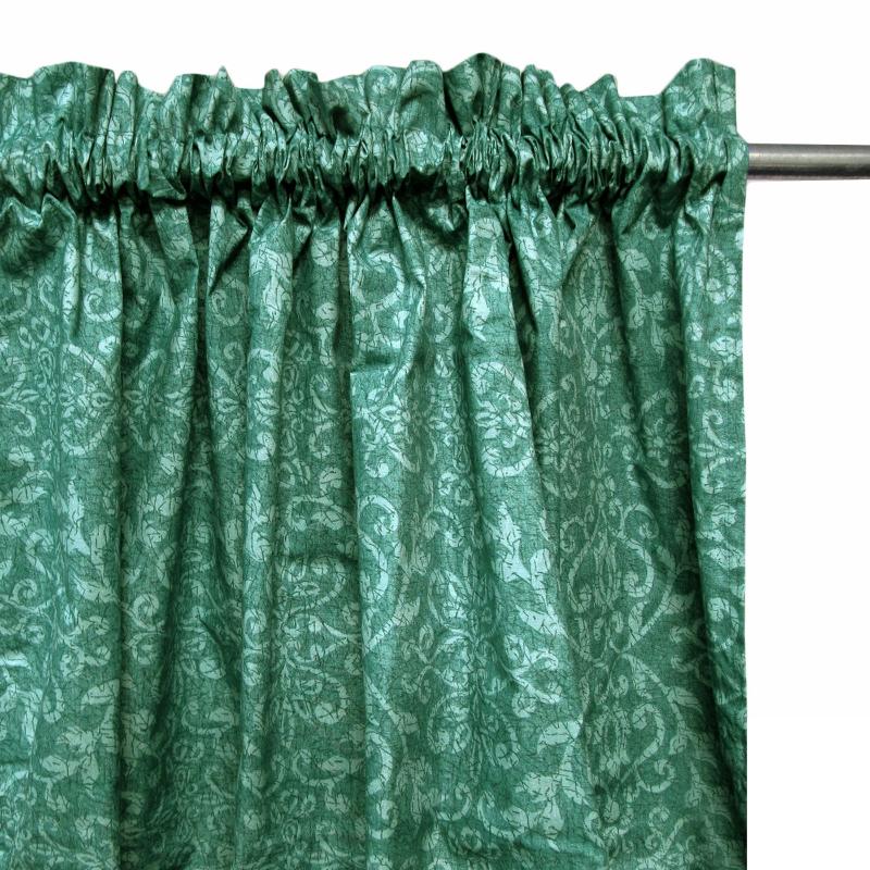 Curtains & Drapes Pair Of Polyester Cotton Rod Pocket Green Damask Curtains