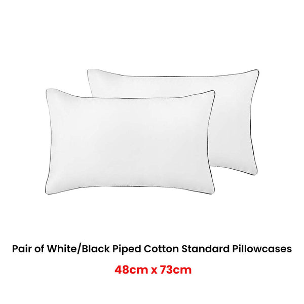 Pillow Cases Accessorize Pair Of White/Black Piped Hotel Deluxe Cotton Pillowcases