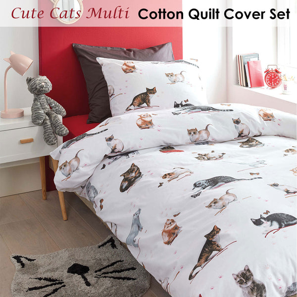 Single Bed Quilts Bedding House Cute Cats Cotton Quilt Cover Set Single