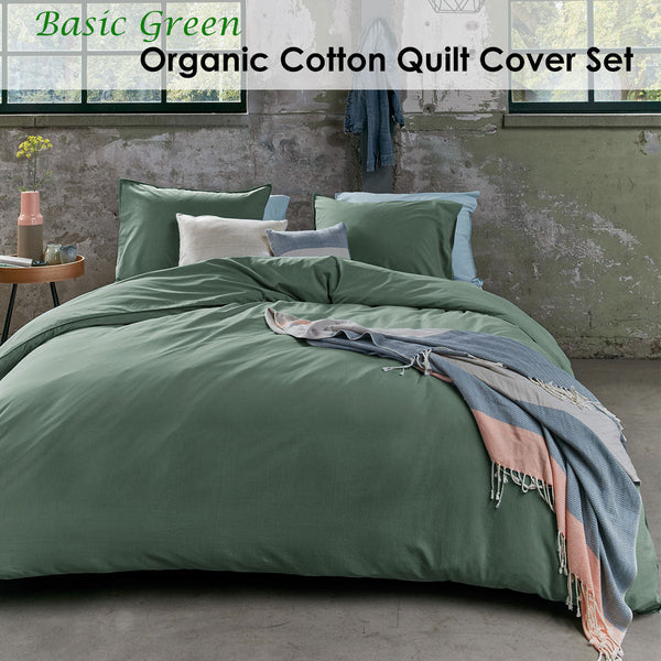 Quilt Covers Bedding House Organic Cotton Basic Green Quilt Cover Set King