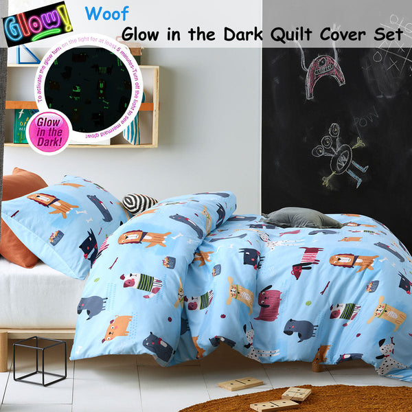 Quilt Covers Happy Kids Woof Glow In The Dark Quilt Cover Set