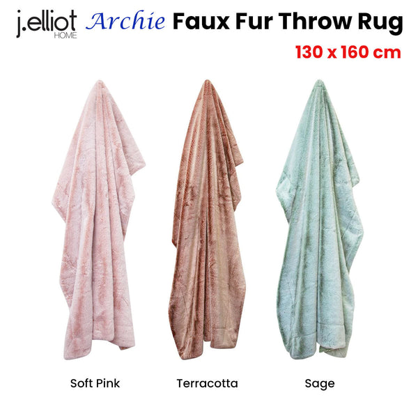 Throws & Afghans J Elliot Home Archie Sage Faux Fur Throw Rug 130 X 160Cm