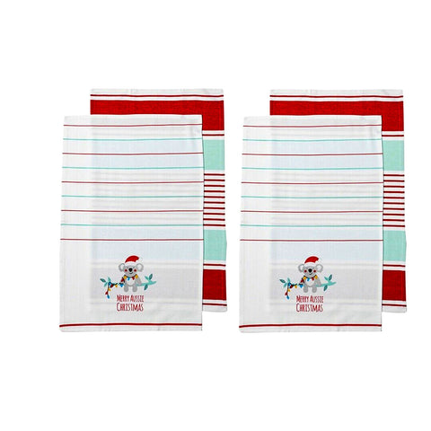 Tea Towels & Dishcloths Ladelle Australiana Aussie Animal Koala Christmas Set Of 4 Cotton Kitchen Towels