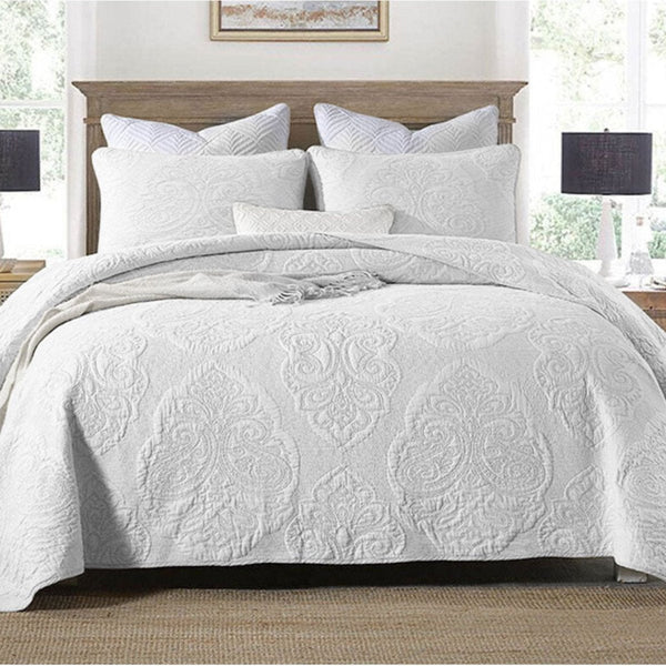 King Doonas Cotton Rich Lightly Quilted Coverlet Set Royale White King