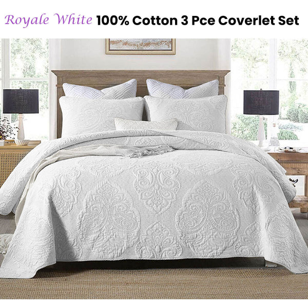 King Doonas Cotton Rich Lightly Quilted Coverlet Set Royale White King