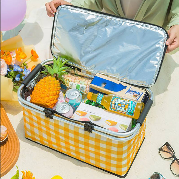 Picnic Baskets & Backpacks Jr Joyreap Collapsible Outdoor Camping Portable Insulated Picnic Basket Ice Pack(Yellow Grid)