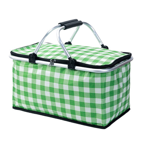 Picnic Baskets & Backpacks Collapsible Outdoor Camping Portable Insulated Picnic Basket Ice Pack(Green Grid)