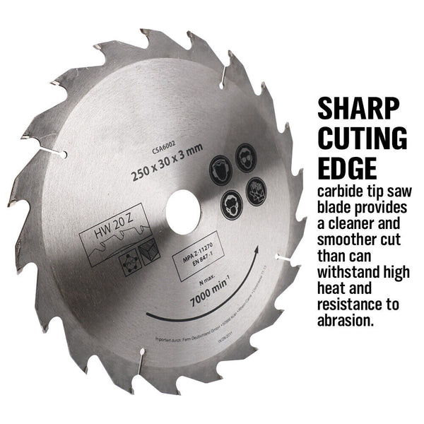 Circular Saw Blades 4X 250Mm Circular Saw Blade 20T Disc Wood Timber Cutting 30/20/16Mm