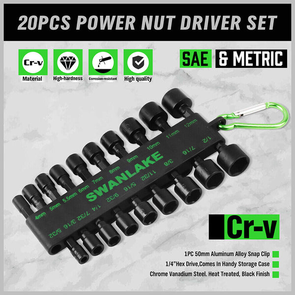 Drill Bits Swanlake 20Pcs Garden Tools Power Nut Driver Set Impact Drill Sae And Metric (Will Be No Tracking)