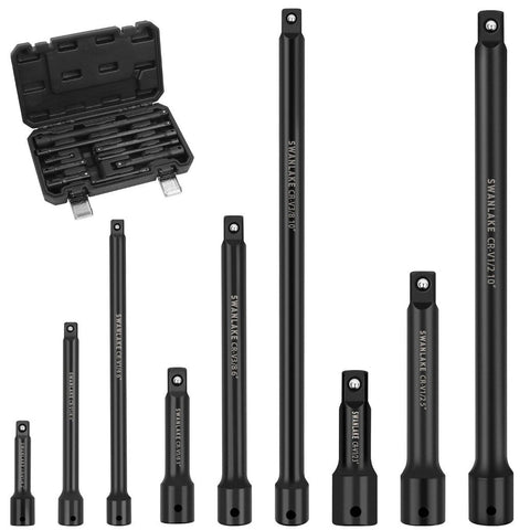 Sockets & Socket Sets 9Pcs Extension Bar Set 1/4" 3/8" 1/2" Black Drive Socket Auto Repairing