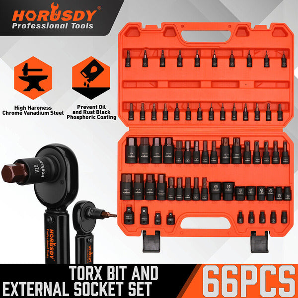 Sockets & Socket Sets Horusdy 66Pcs Torx Bit Socket Female External Set Impact Adapter