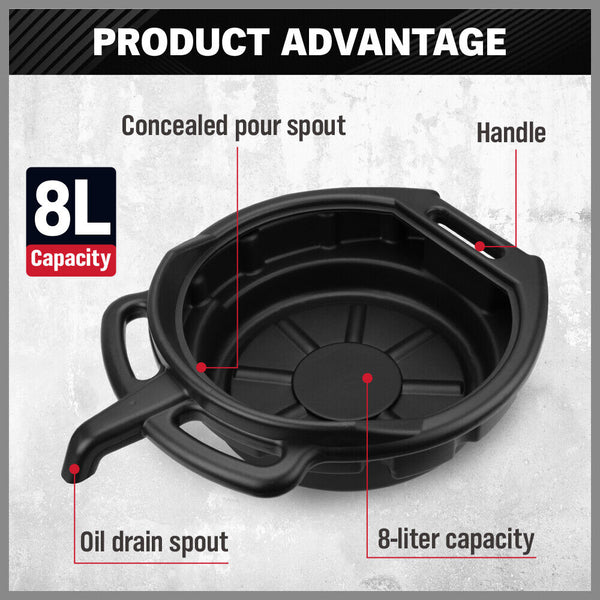 Other Auto Tools & Supplies Sedy 8L Oil Change Pan Drain Tray Portable Dish Coolant Recovery Black