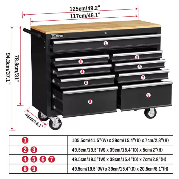 Tool Cabinets & Cupboards Horusdy 9 Drawer Tool Box Chest Cabinet Trolley Garage Storage Toolbox Black