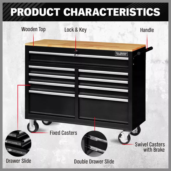 Tool Cabinets & Cupboards Horusdy 9 Drawer Tool Box Chest Cabinet Trolley Garage Storage Toolbox Black