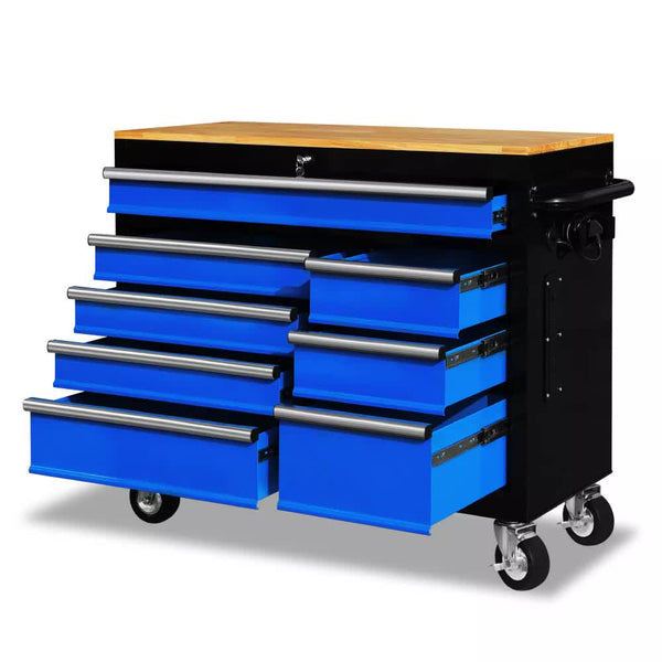 Tool Cabinets & Cupboards Horusdy 42 Inch 8 Drawer Tool Cabinet 1000 Lbs Wood Top Power Strip Casters Blue