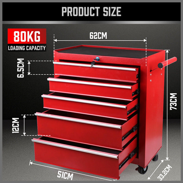 Tool Boxes 5 Drawer Tool Storage Trolley Cart Heavy Duty Garage Cabinet Organizer With Lockable Wheels