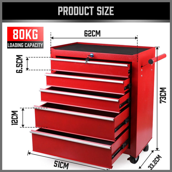 Tool Boxes 5 Drawer Tool Storage Trolley Cart Heavy Duty Garage Cabinet Organizer With Lockable Wheels