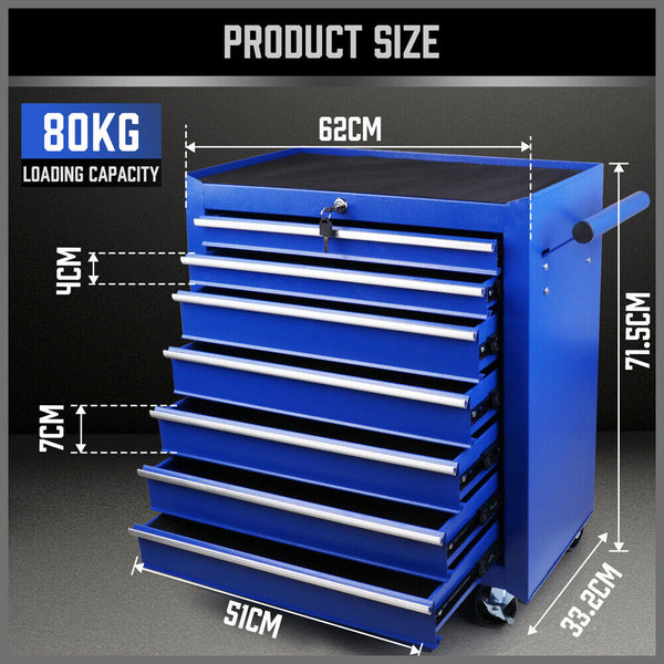 Tool Boxes 7 Drawer Tool Box Trolley Cabinet Blue Or Black Heavy Duty Chest Garage Storage Cart Organizer