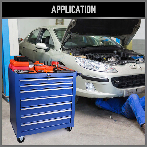 Tool Boxes 7 Drawer Tool Box Trolley Cabinet Blue Or Black Heavy Duty Chest Garage Storage Cart Organizer