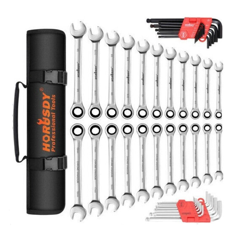 Ratchet Wrenches 48Pc Spanner Set Ratchet Wrench & Hex Key Metric Sae Allen W/T Rolling Pouch