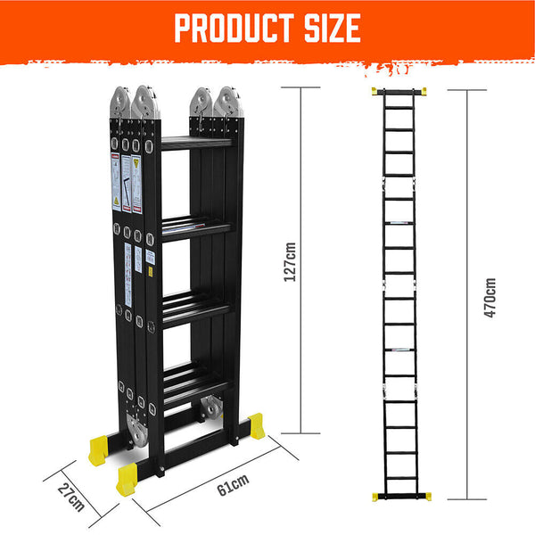 Ladders 4.7M Multi Purpose Ladder Aluminium Folding Platform Extension Step Non Slip Au