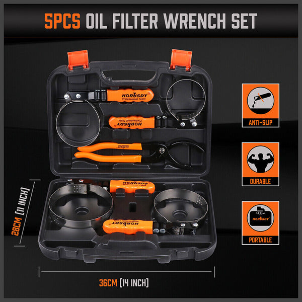 Wrenches 5Pc Oil Filter Wrench Set Swivel Grip Steel Belt Spanner Universal Remove