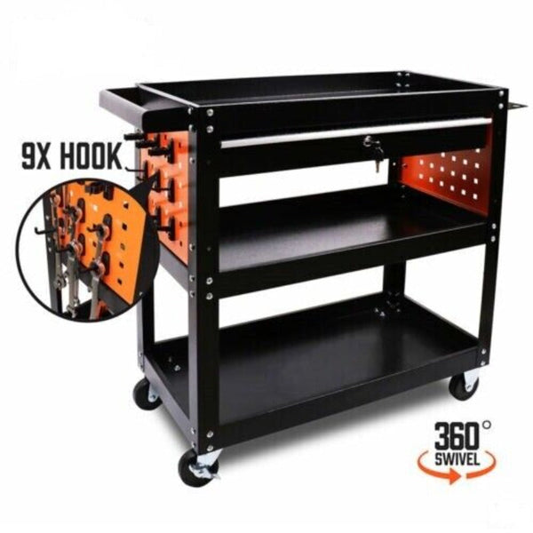 Other Tool Storage 3 Tier Drawer Tool Storage Trolley Workshop Cart Steel Chest W/T Pegboard Hooks