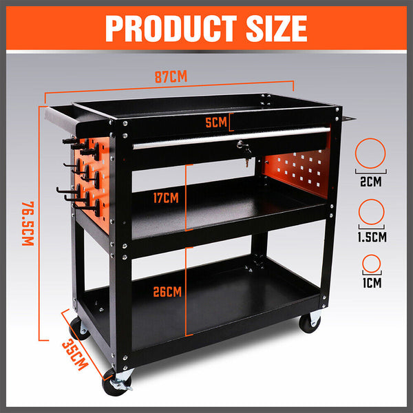 Other Tool Storage 3 Tier Drawer Tool Storage Trolley Workshop Cart Steel Chest W/T Pegboard Hooks